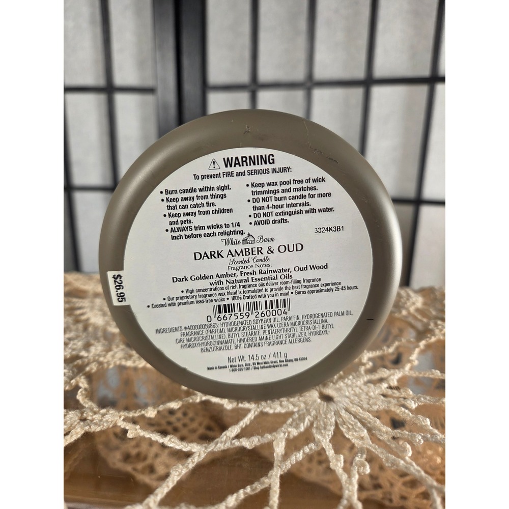 White Barn Dark Amber & Oud 3-Wick Scented Candle 14.5 oz Bath & Body Works - Picture 5 of 6